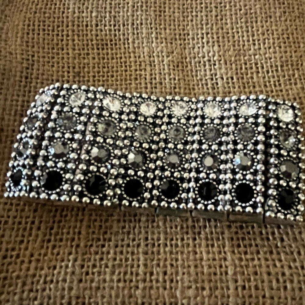 Elegant Silver and Black Rhinestone Bracelet